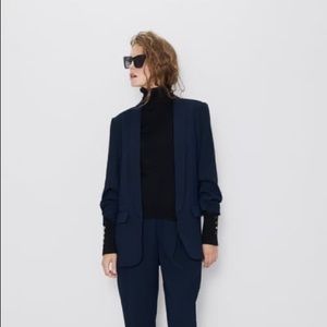ZARA Navy Blazer with Rolled Up Sleeves - SIZE S